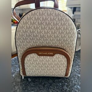 Michael Kors Cream and Tan Logo Backpack